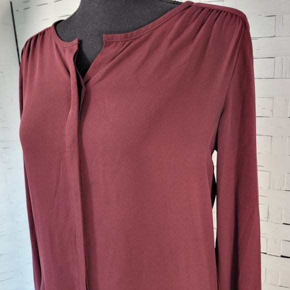 LOFT Burgundy Blue Long Sleeve Shift Dress    Size XS - Picture 8 of 13